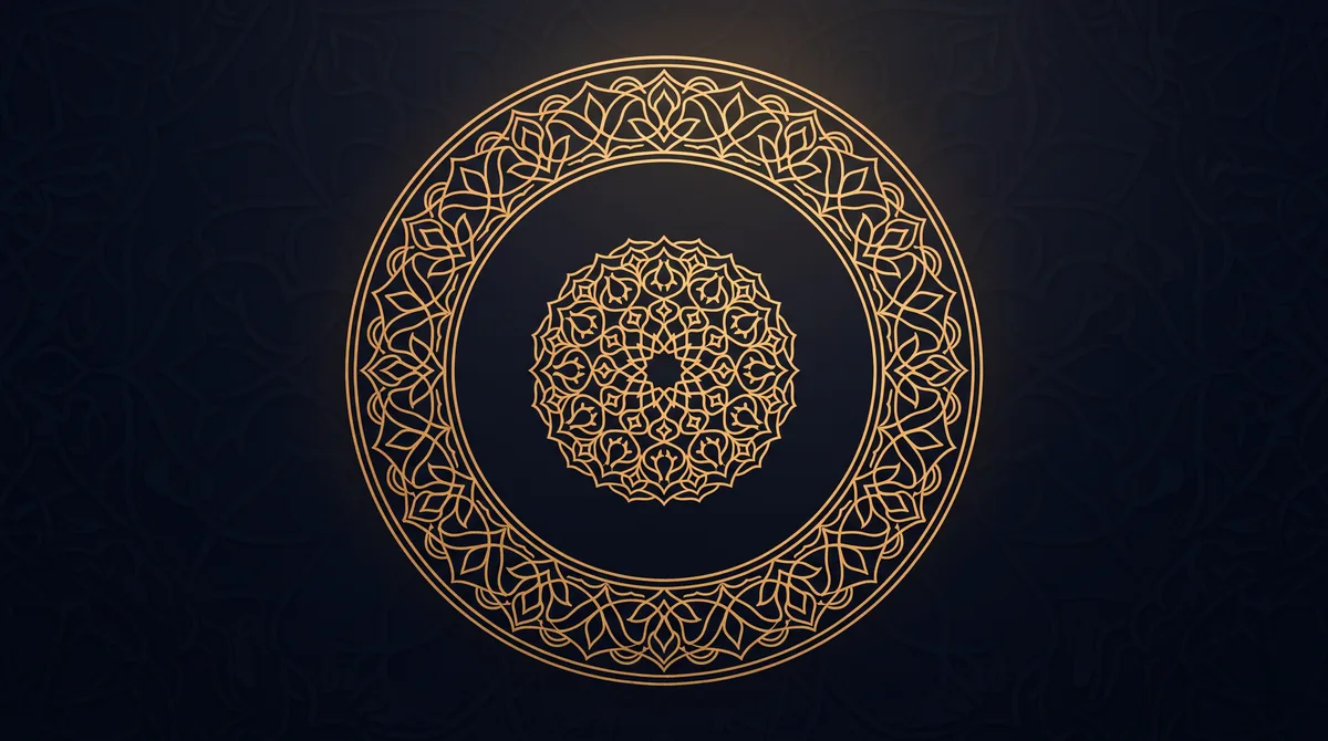 Dua medalion arabes bersarang, yang besar melingkupi yang kecil, ilustrasi untuk bagian Situasi Khusus: Ibu Hamil, Menyusui, dan yang Wafat
